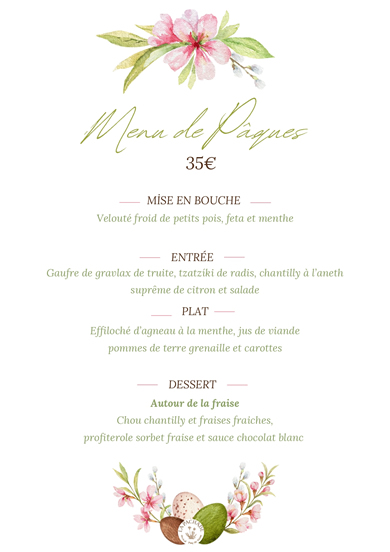 Menu Pâques 2026
